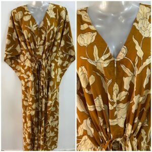 Mustard Yellow Tulip Print Cotton Maternity Kaftan