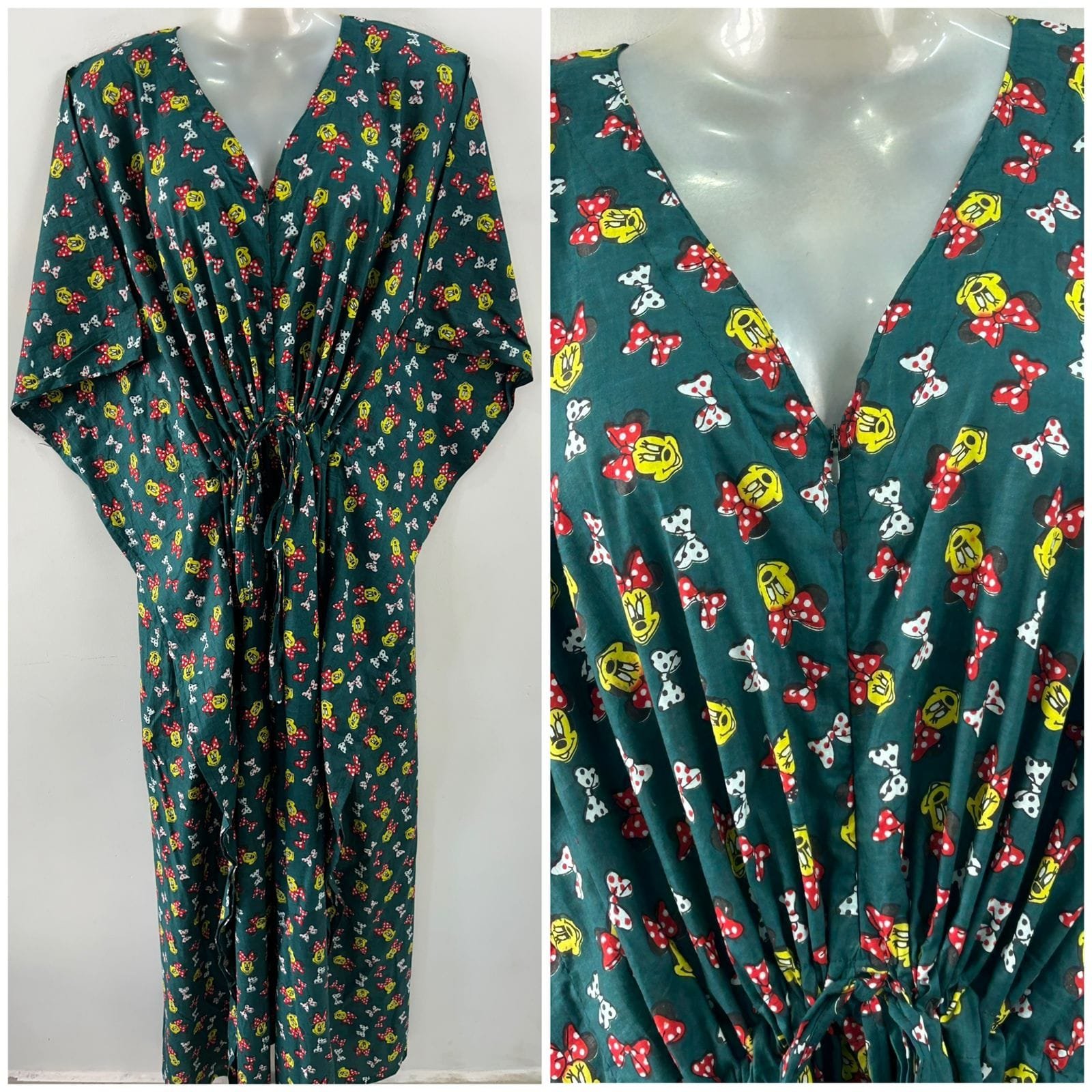 Green Minnie Mouse Print Cotton Maternity Kaftan