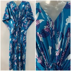 Blue shade Purple lining Abstract Print Cotton Maternity Kaftan