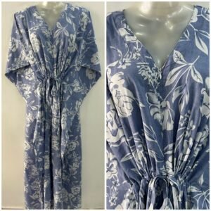 Pastel Blue Rose Flower Print Cotton Maternity Kaftan