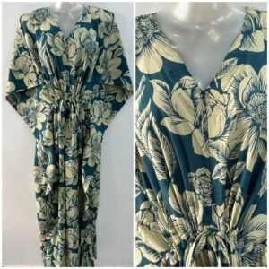 Slate Blue shade Big Bloom Flower Print Cotton Maternity Kaftan