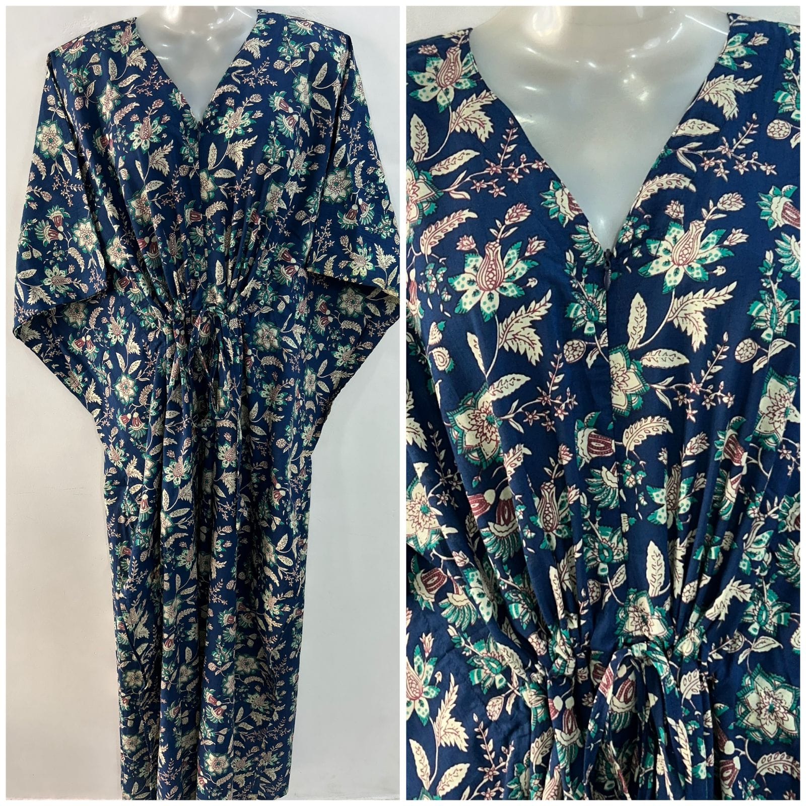 Dark Blue shade Flowery Jungle Print Cotton Maternity Nursing Kaftan
