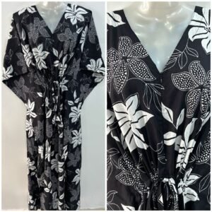 Black Big Balloon Flower Print Cotton Maternity Kaftan