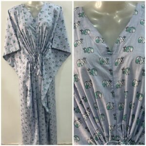 Pastel Blue shade Cute Elephant Print Cotton Maternity Kaftan