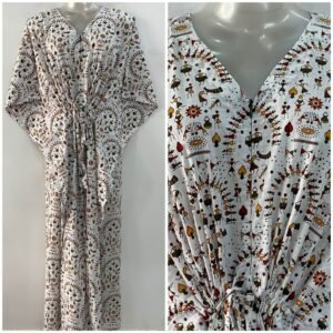 White shade Mandala Boho Print Cotton Maternity Kaftan