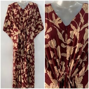 Mehroon shade Tulip flower garden Print Cotton Maternity Kaftan