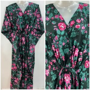 Black shade Pink-Green Bunch Flower Print Cotton Maternity Kaftan