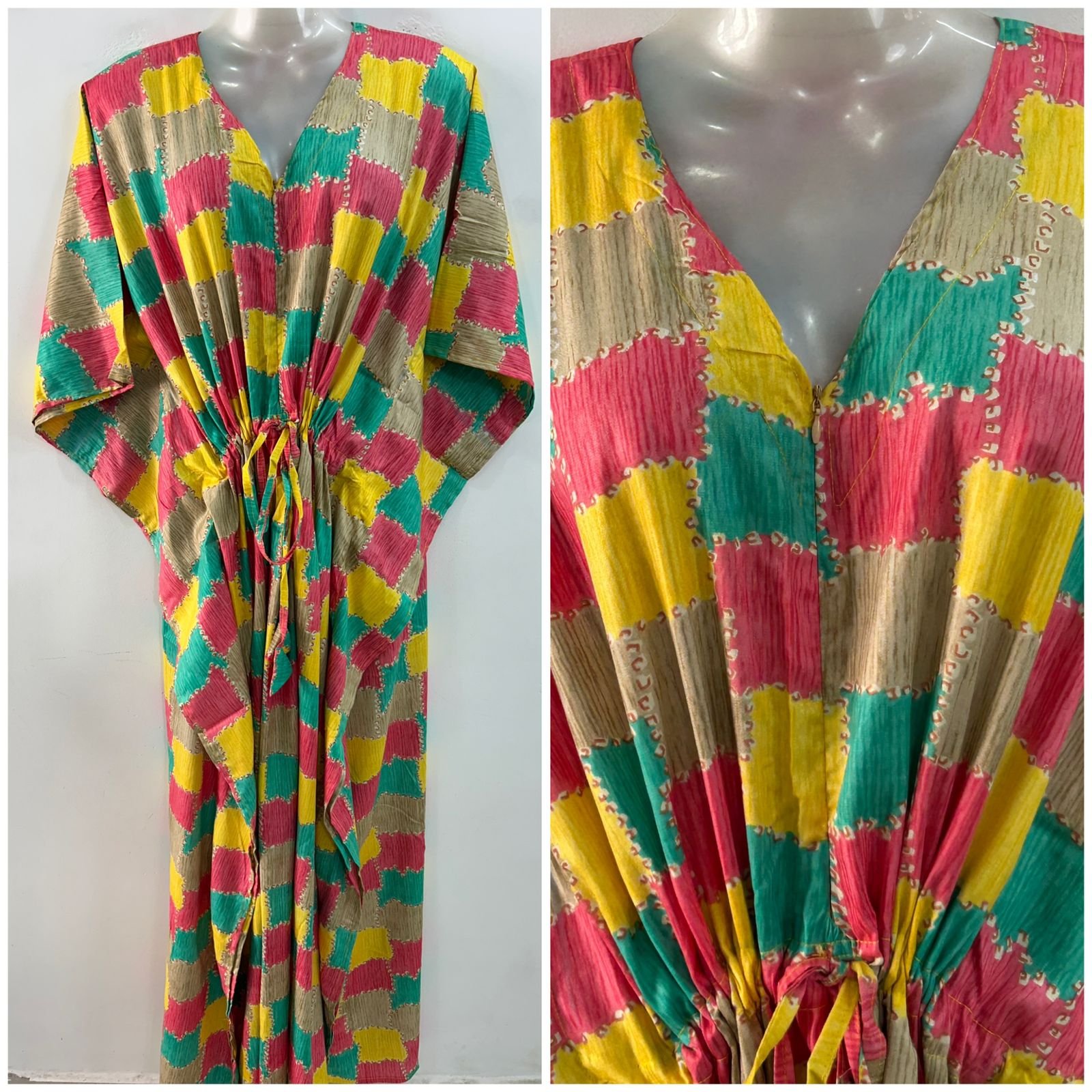 Multicolor Square Abstract Print Rayon Maternity Kaftan