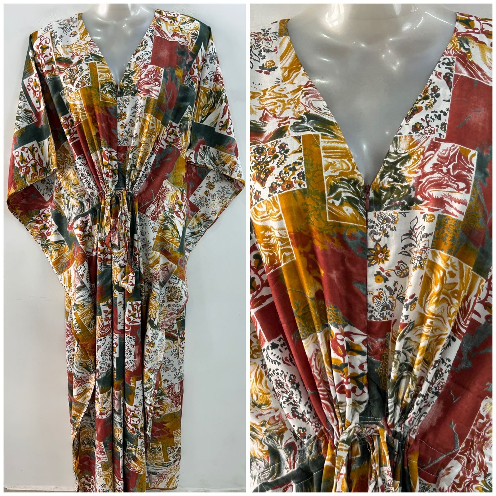 Rusty Earth Patchwork Print Rayon Maternity Kaftan