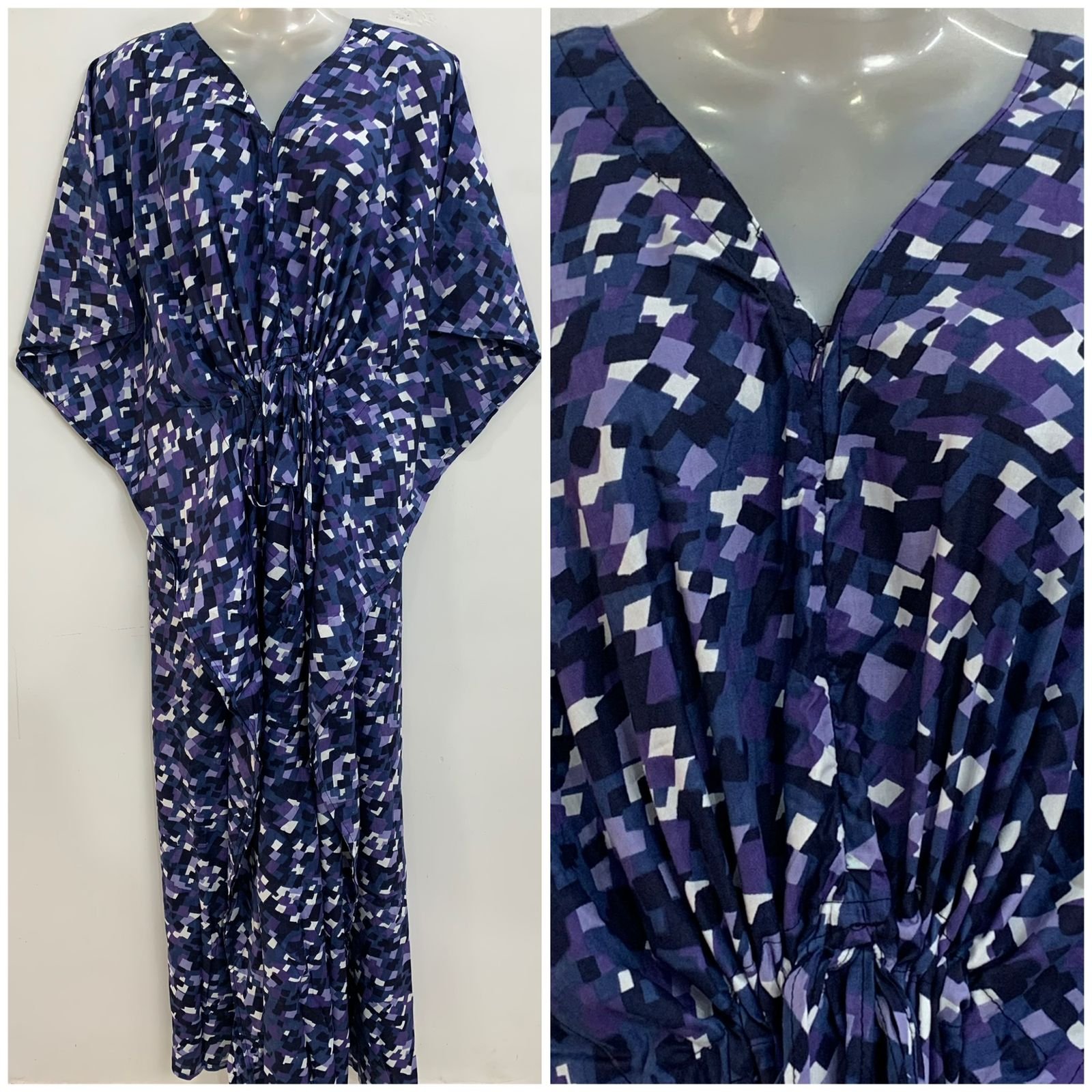 Dark Blue shade Geometric Pixel Print Rayon Maternity Kaftan