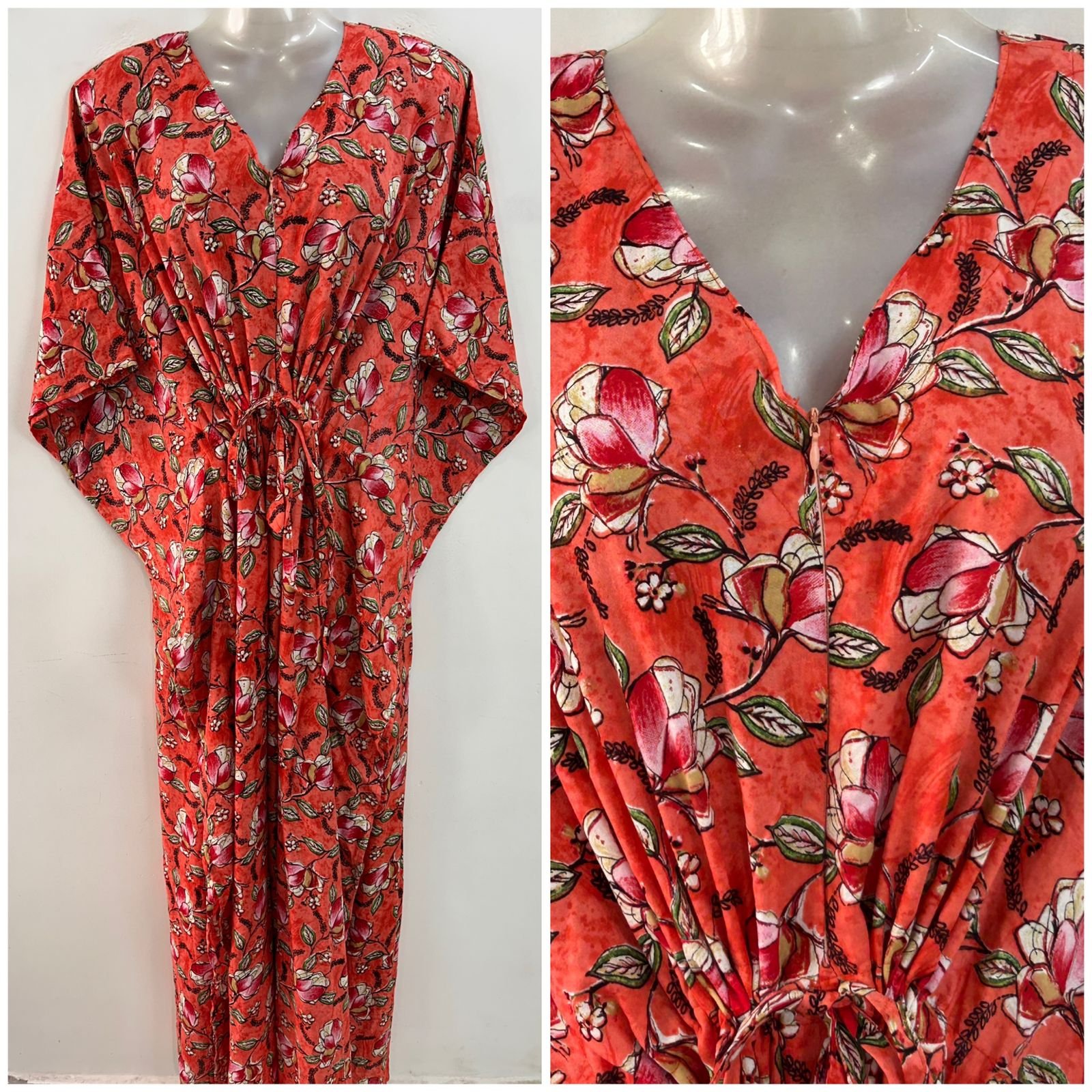 Orange shade Pink Magnolia Flower Print Rayon Maternity Kaftan
