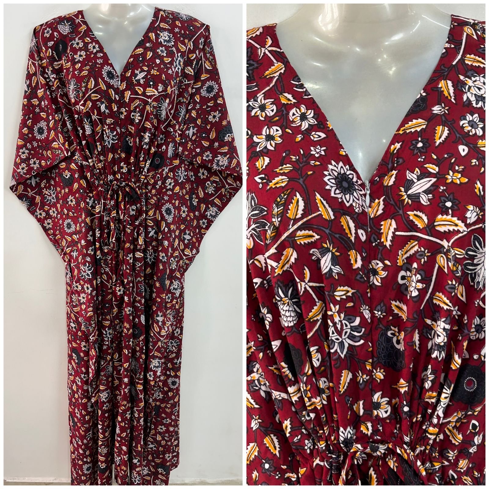 Maroon Mughal Garden Print Rayon Maternity Kaftan