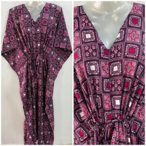 Purple shade Block Bagru Print Cotton Maternity Kaftan