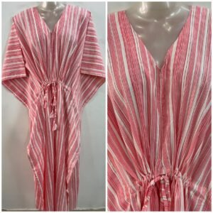 Pink Vertical Lining Stripe Print Cotton Maternity Kaftan