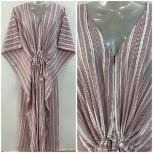 Purple Vertical Stripe Print Cotton Maternity Kaftan