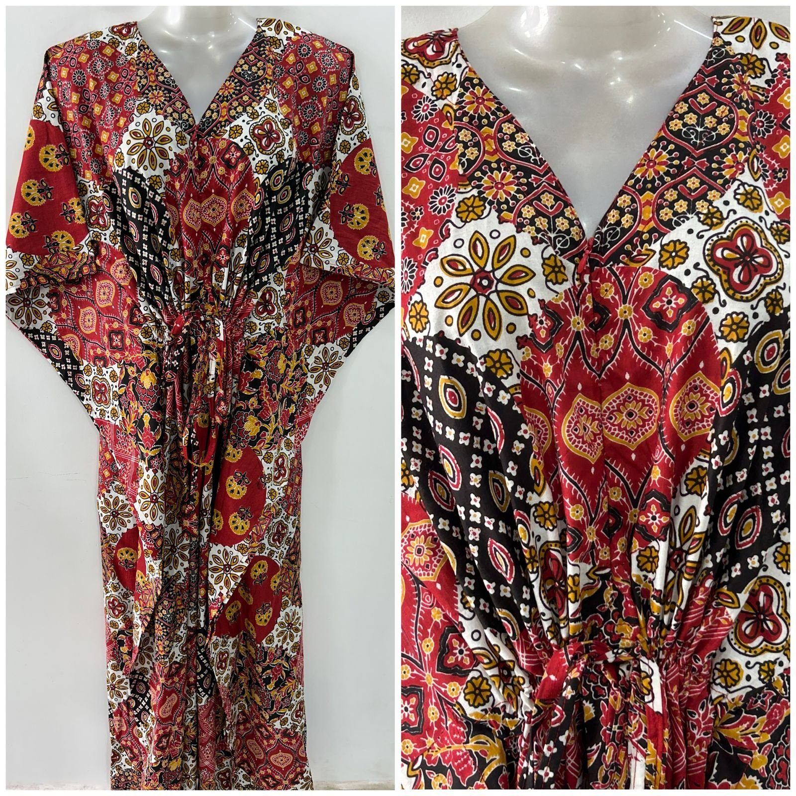 Red-Black Jaipuri Print Cotton Kaftan