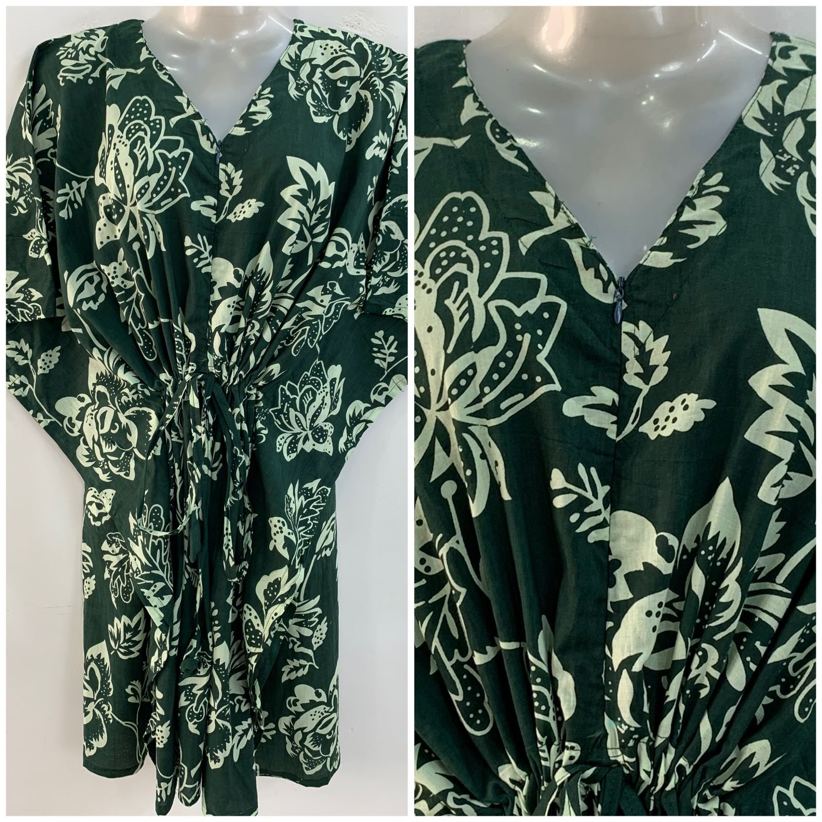 Dark Green shade Big Outliner Flower Print Mid-Length Cotton Maternity Kaftan Dress