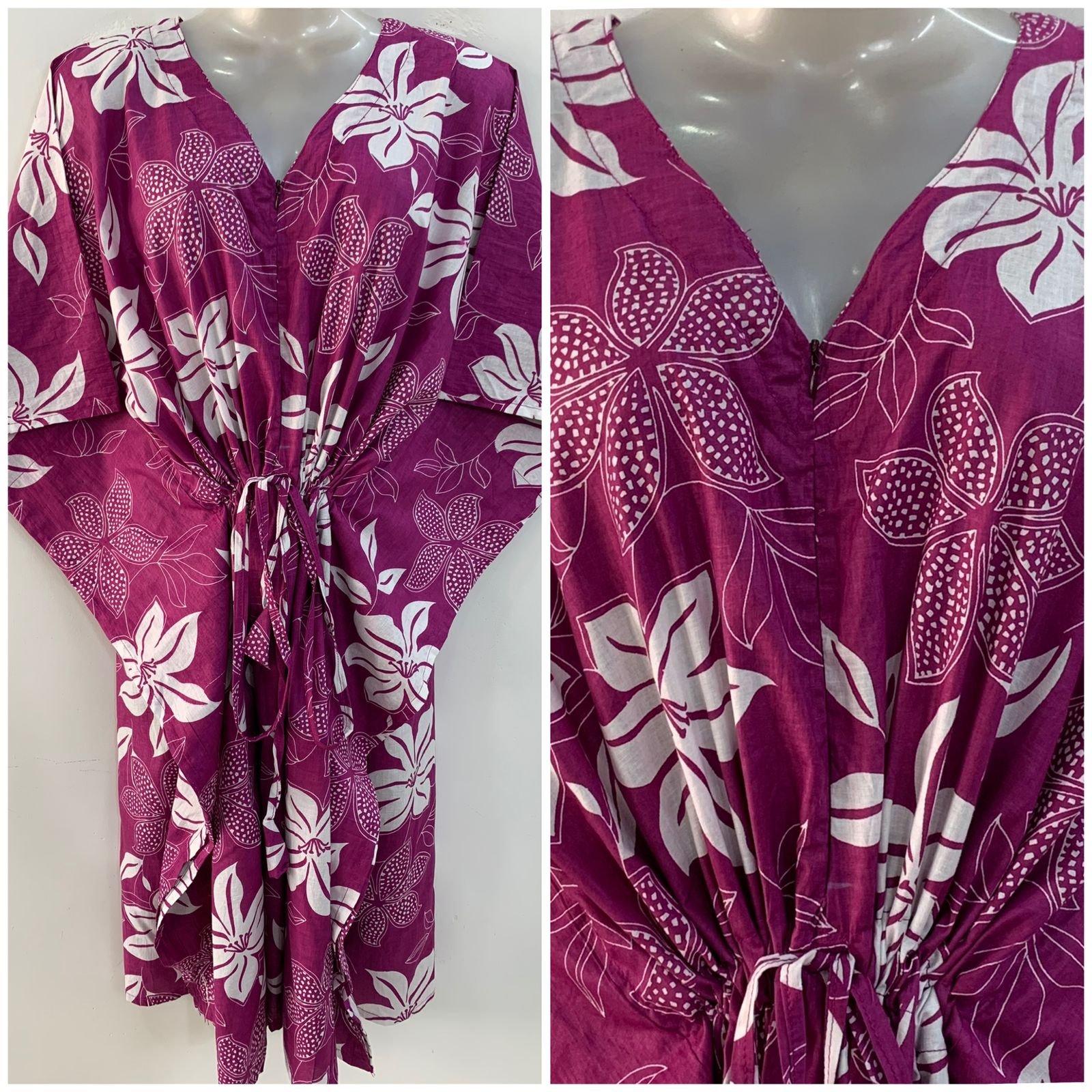Purple shade Balloon Flower Print Mid-Length Cotton Maternity Kaftan Dress