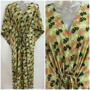 Lime Green shade Bicycle Print Cotton Maternity Kaftan