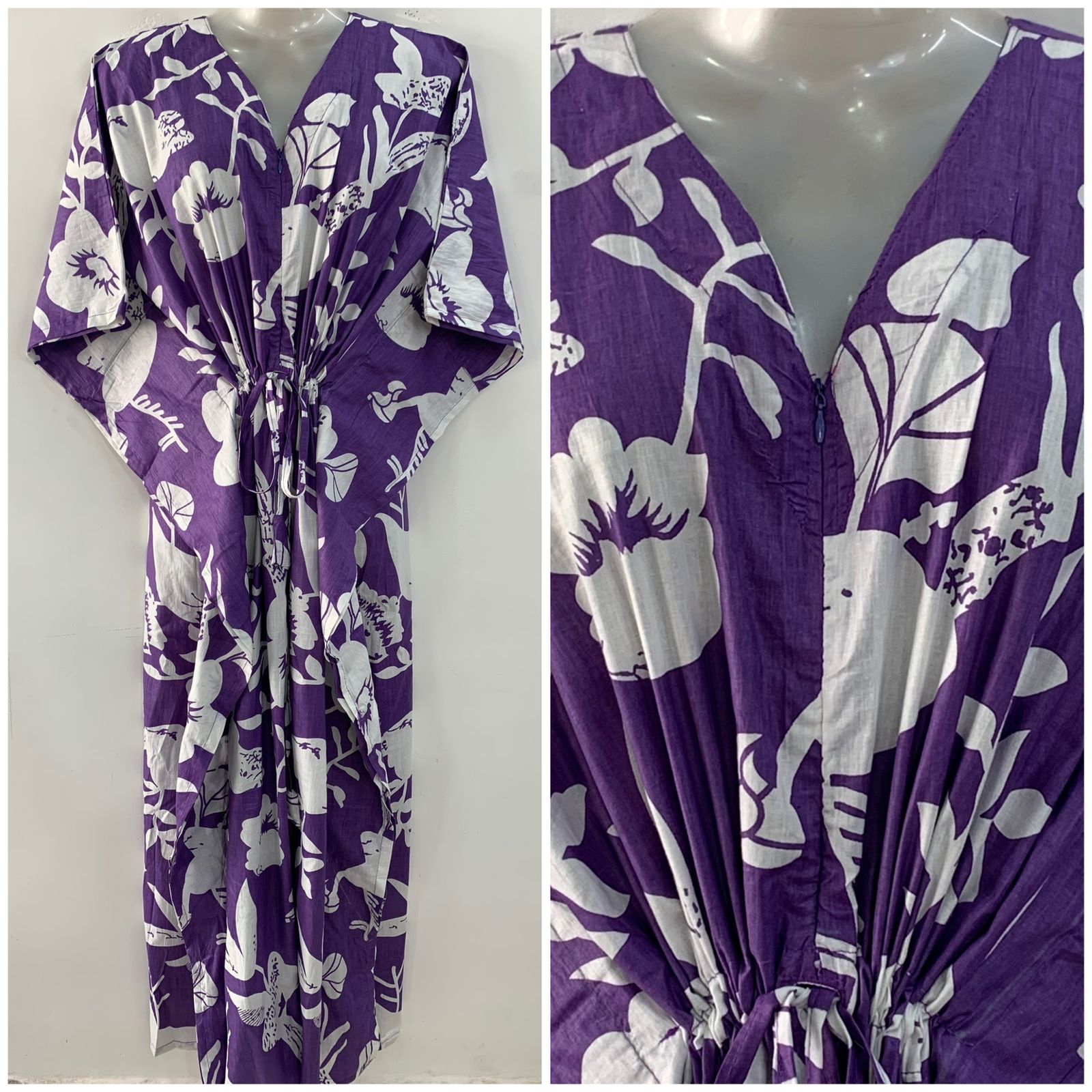 Purple shade Pansy Flower Print Cotton Maternity Nursing Kaftan