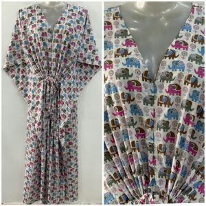 Blue-Pink Toy Elephant Print Cotton Maternity Kaftan