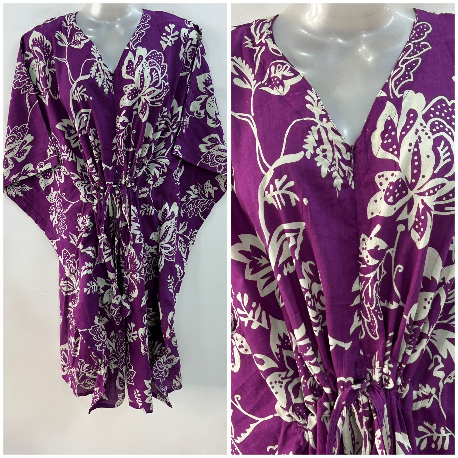 Purple shade Big Rose Print Mid-Length Cotton Maternity Kaftan Dress