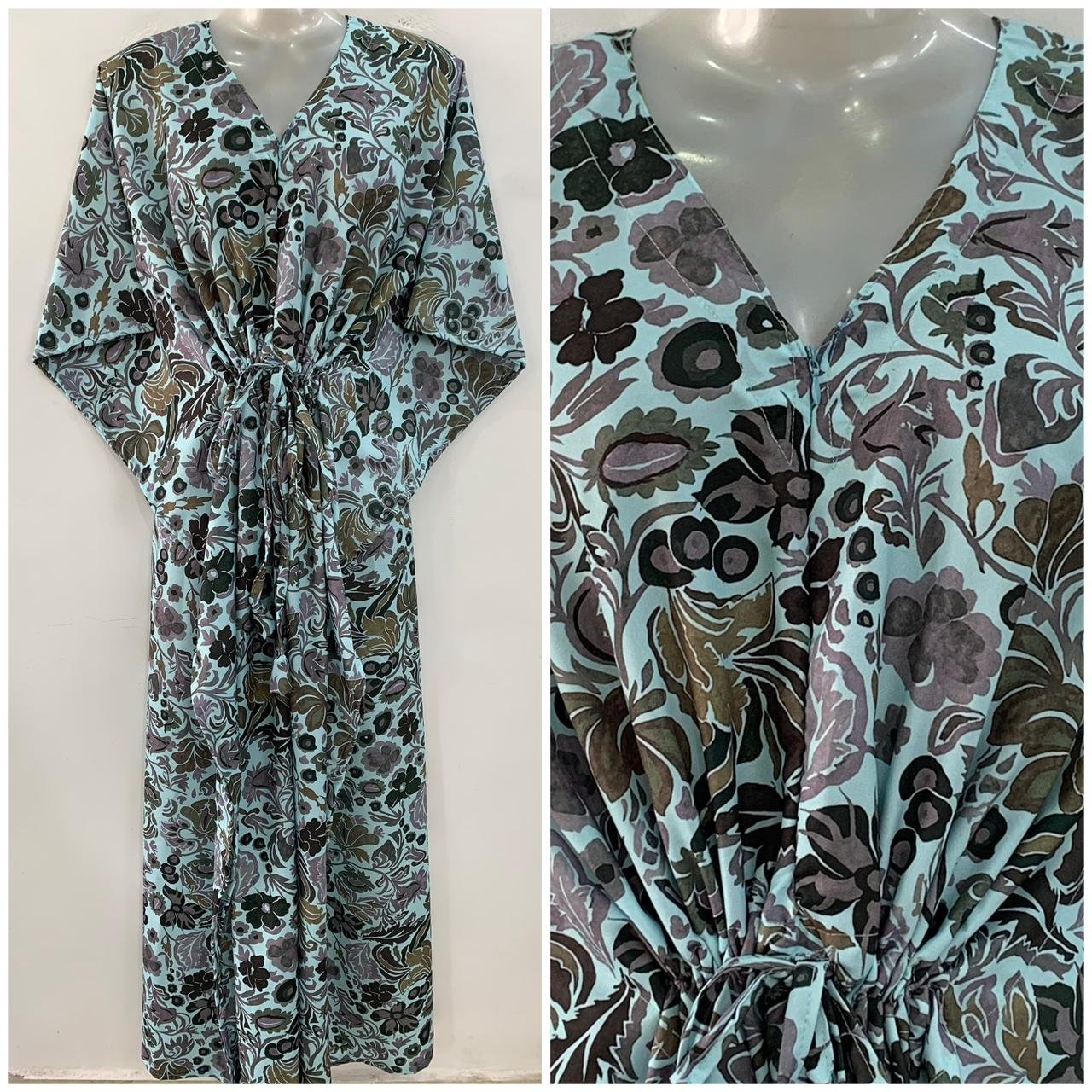 Light Blue Antique Garden Print Maternity Kaftan