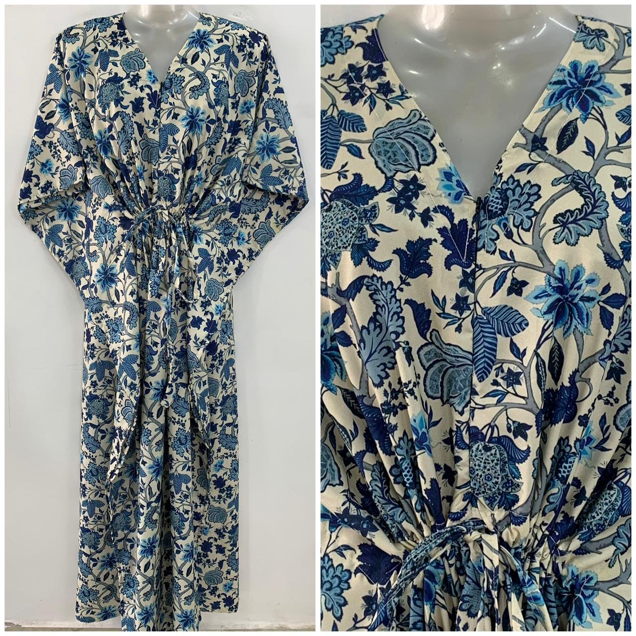 Off White shade Blue Flower Bale Jungle Print Maternity Kaftan