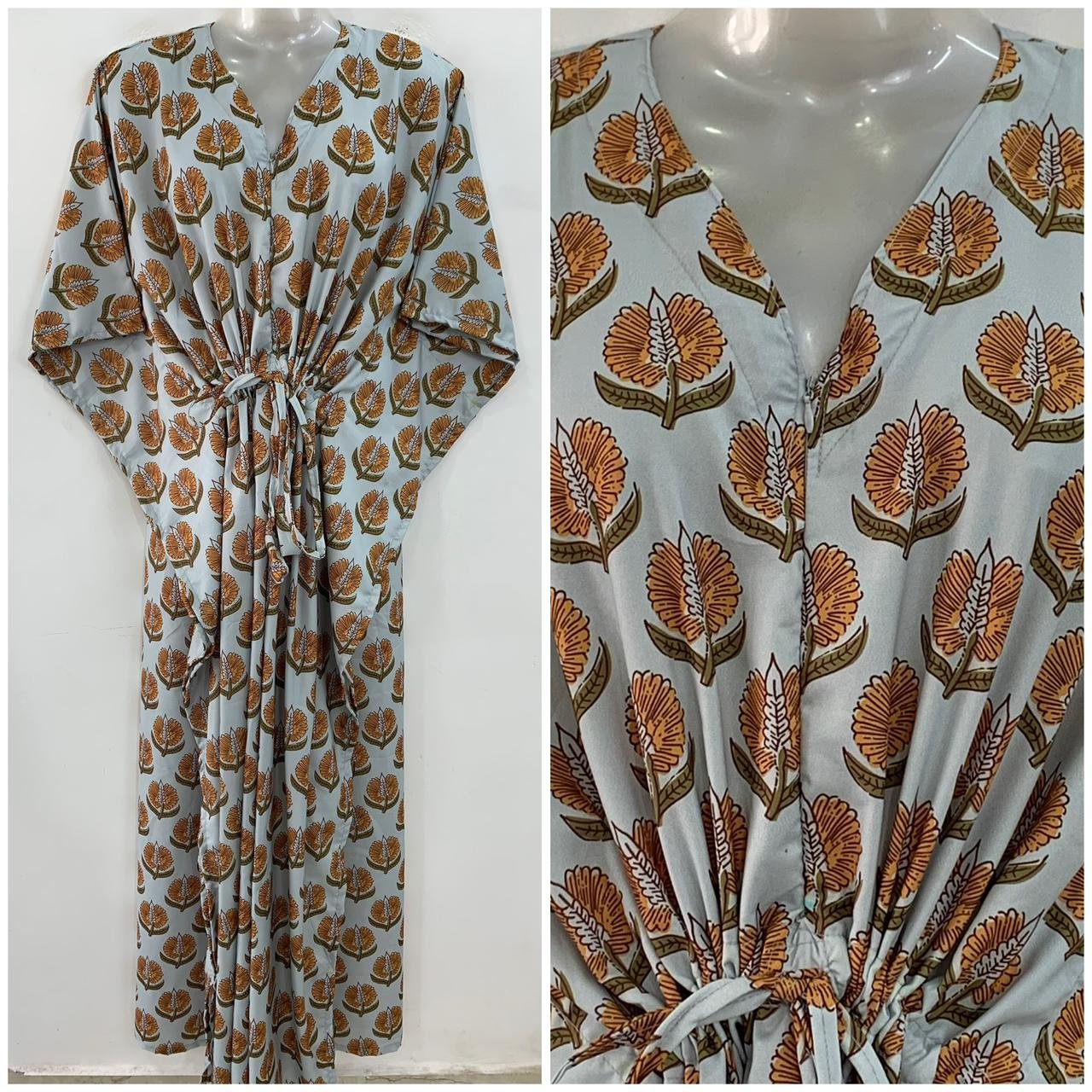 Ash Blue Shade Brown Crop Petal Print Maternity Kaftan