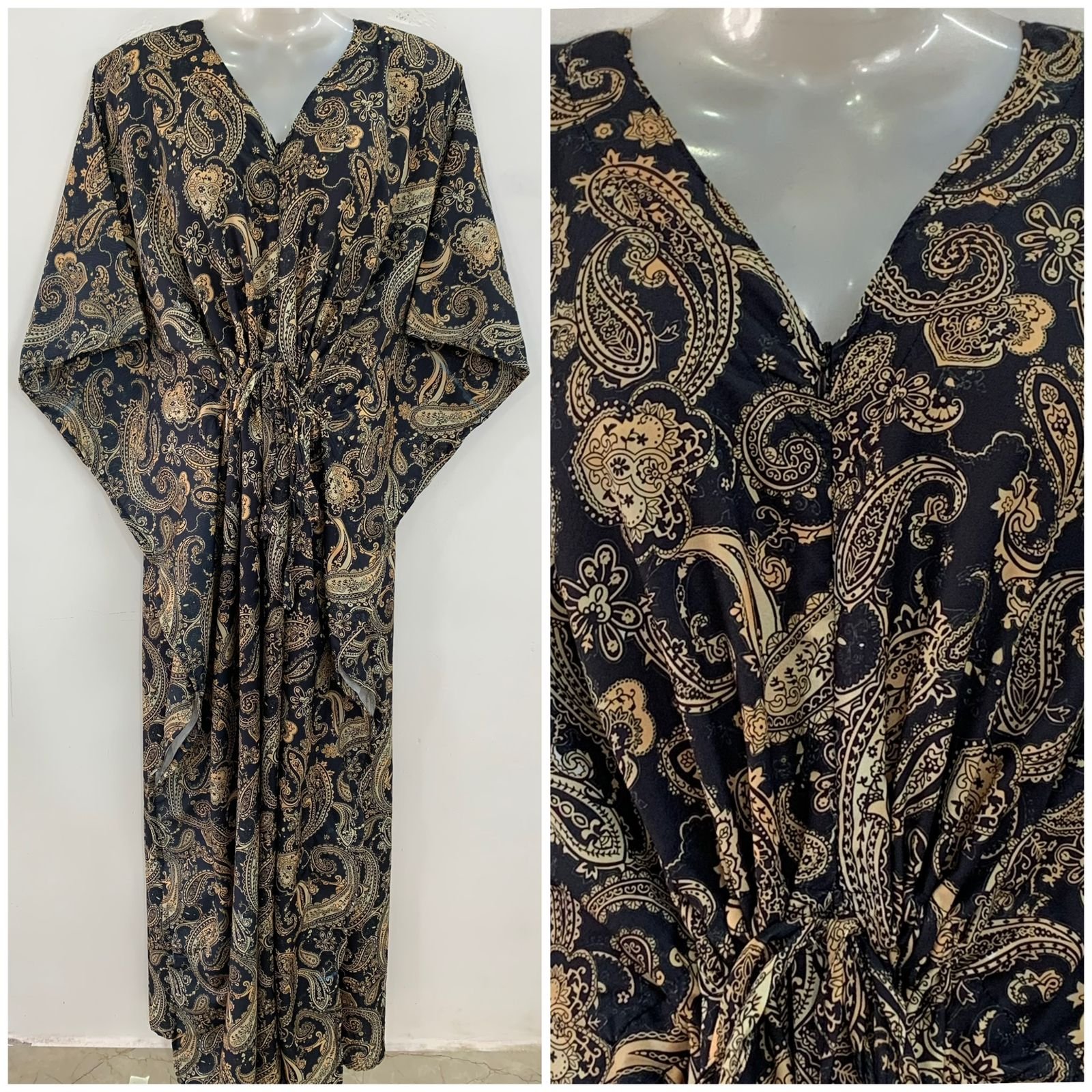 Black Kalmkari Print Maternity Kaftan