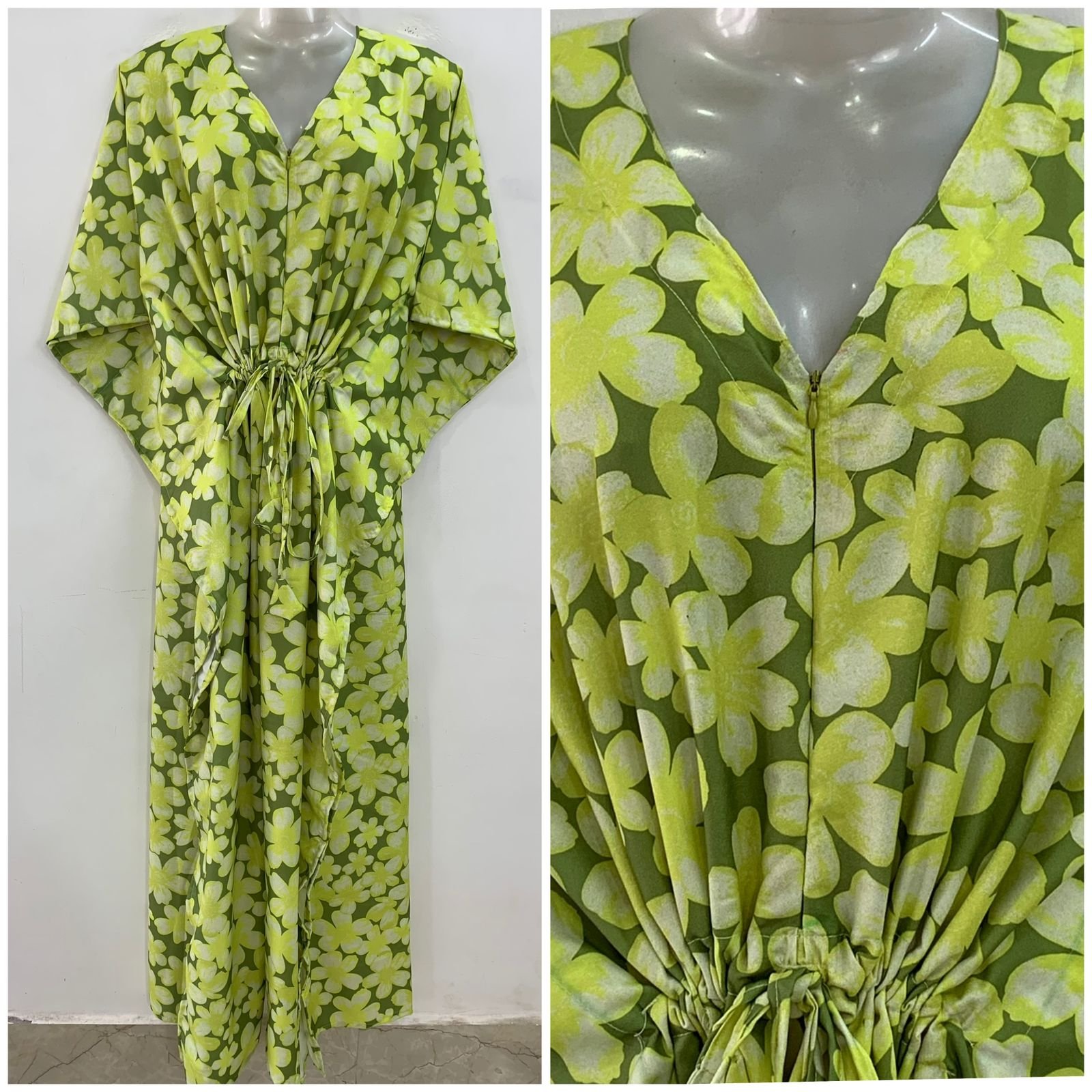 Green shade Yellow Daisy Flower Print Maternity Kaftan