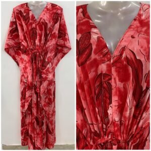 Red shade Leafy Abstract Print Rayon Maternity Kaftan