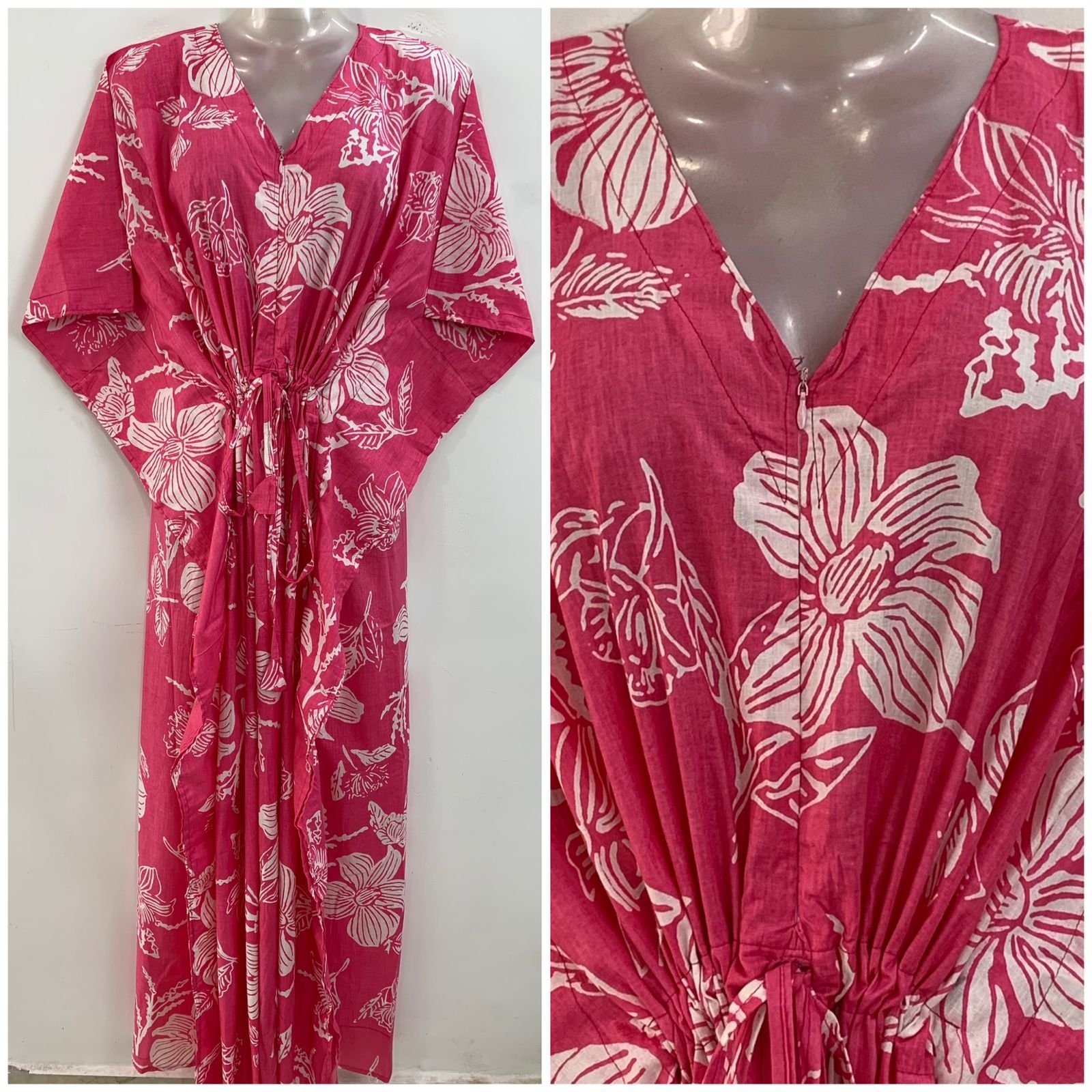 Pink Shade Pumpkin Flower Print Cotton Kaftan