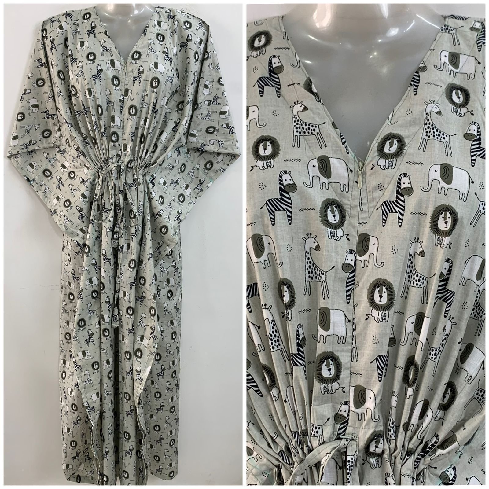 Pastel Green shade Animal Print Cotton Kaftan