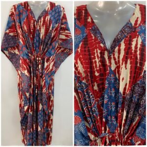 Red-Blue Shaded Ikkat Print Cotton Maternity Kaftan
