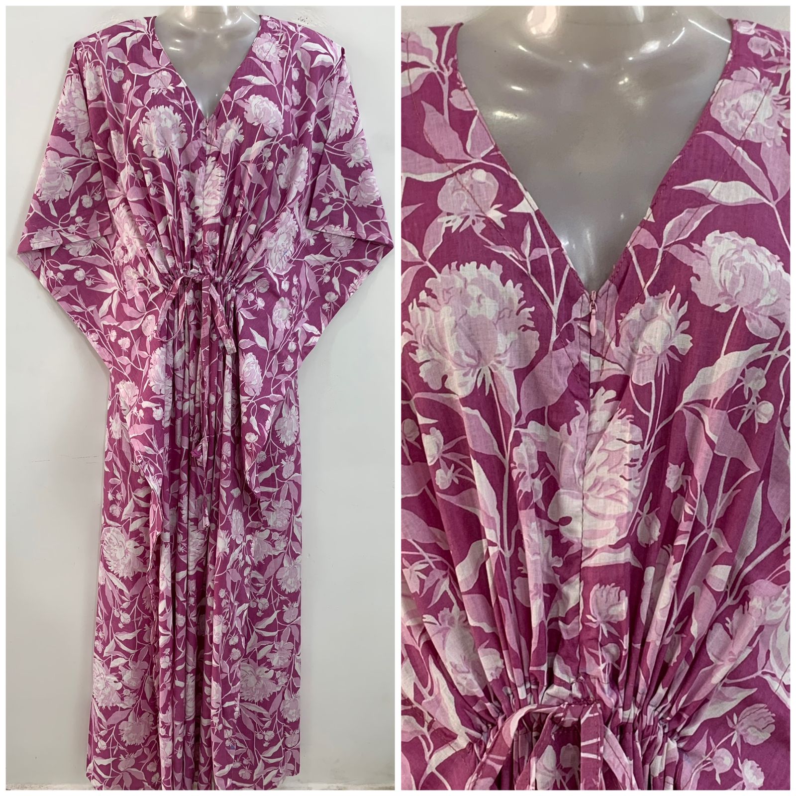 Purple Shade Decorative Daliya Print Cotton Maternity Kaftan