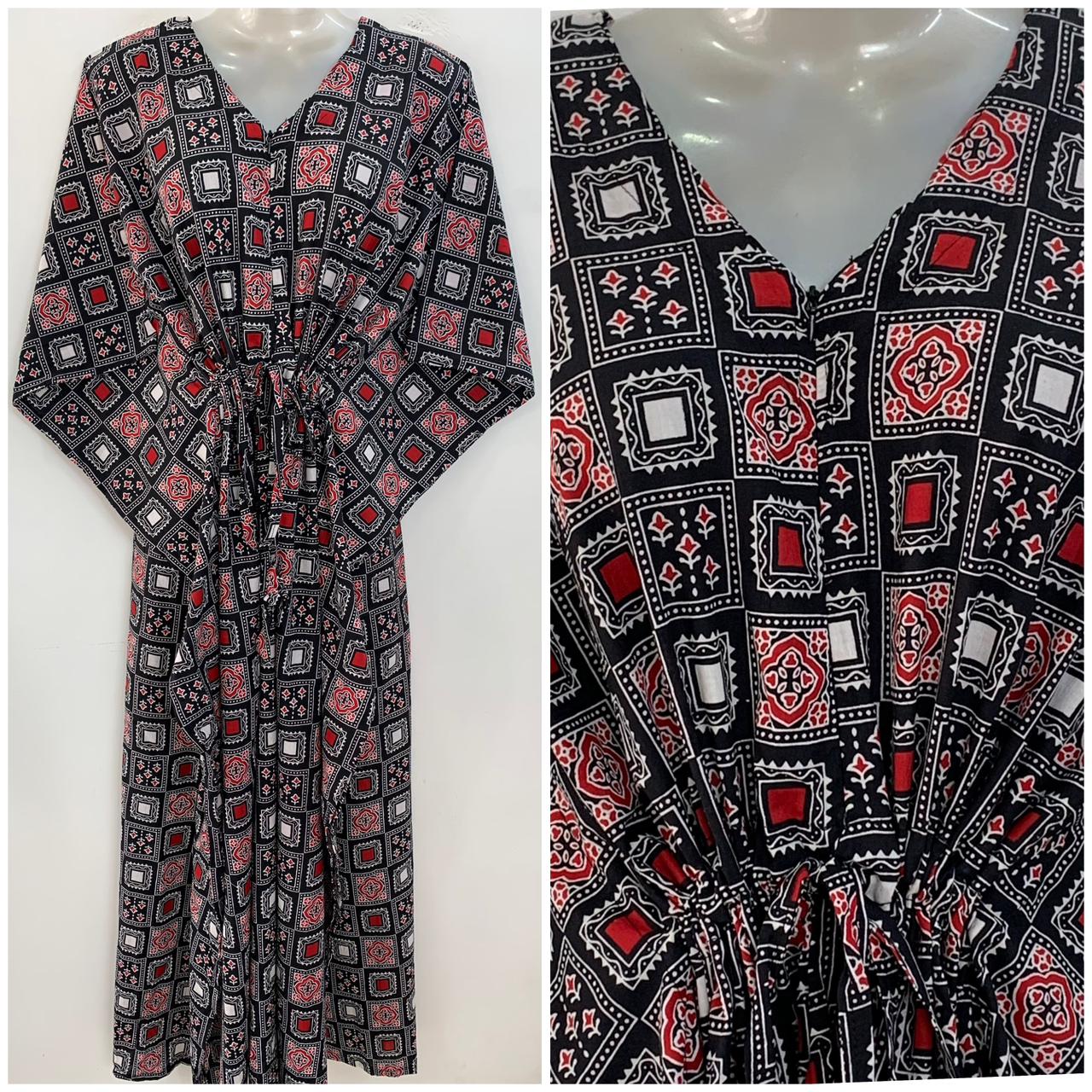 Black shade Block Baghru Print Cotton Maternity Nursing Kaftan