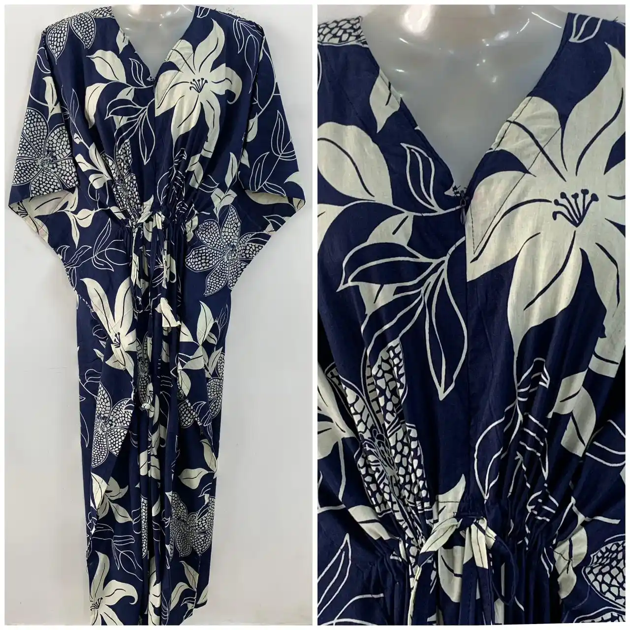 Dark Blue shade Balloon Flower Print Cotton Maternity Kaftan