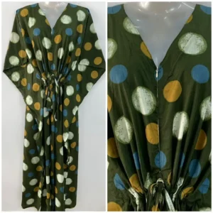 Olive Green shade Big Polka dot Print Cotton Maternity Kaftan