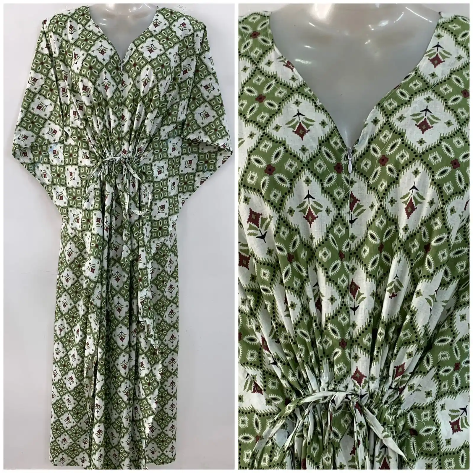 Light Green shade dotted spade Print Cotton Maternity Kaftan