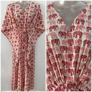 Reddish Paper Elephant Print Cotton Maternity Kaftan