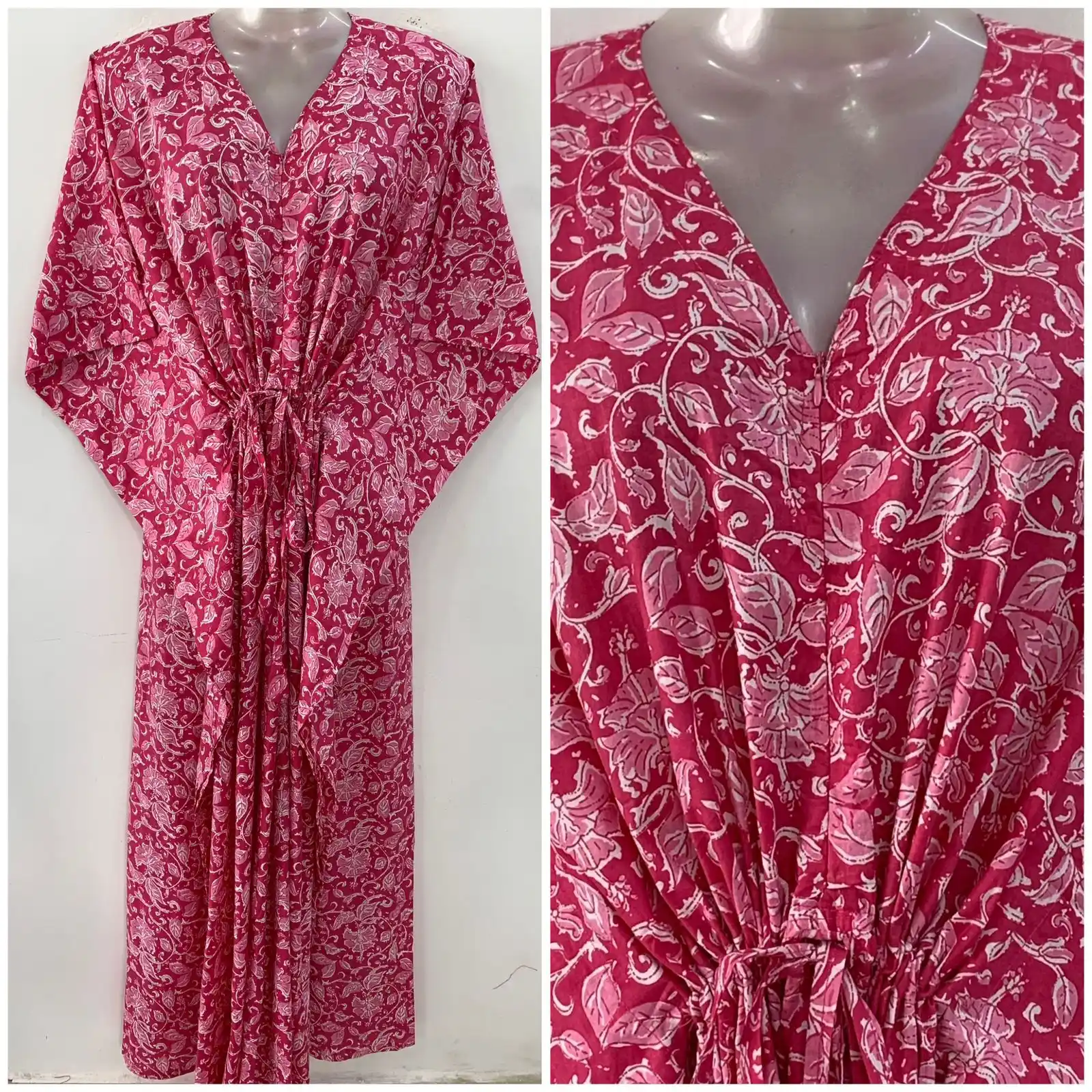 Pink shade Leafy Jungle Print Cotton Maternity Kaftan