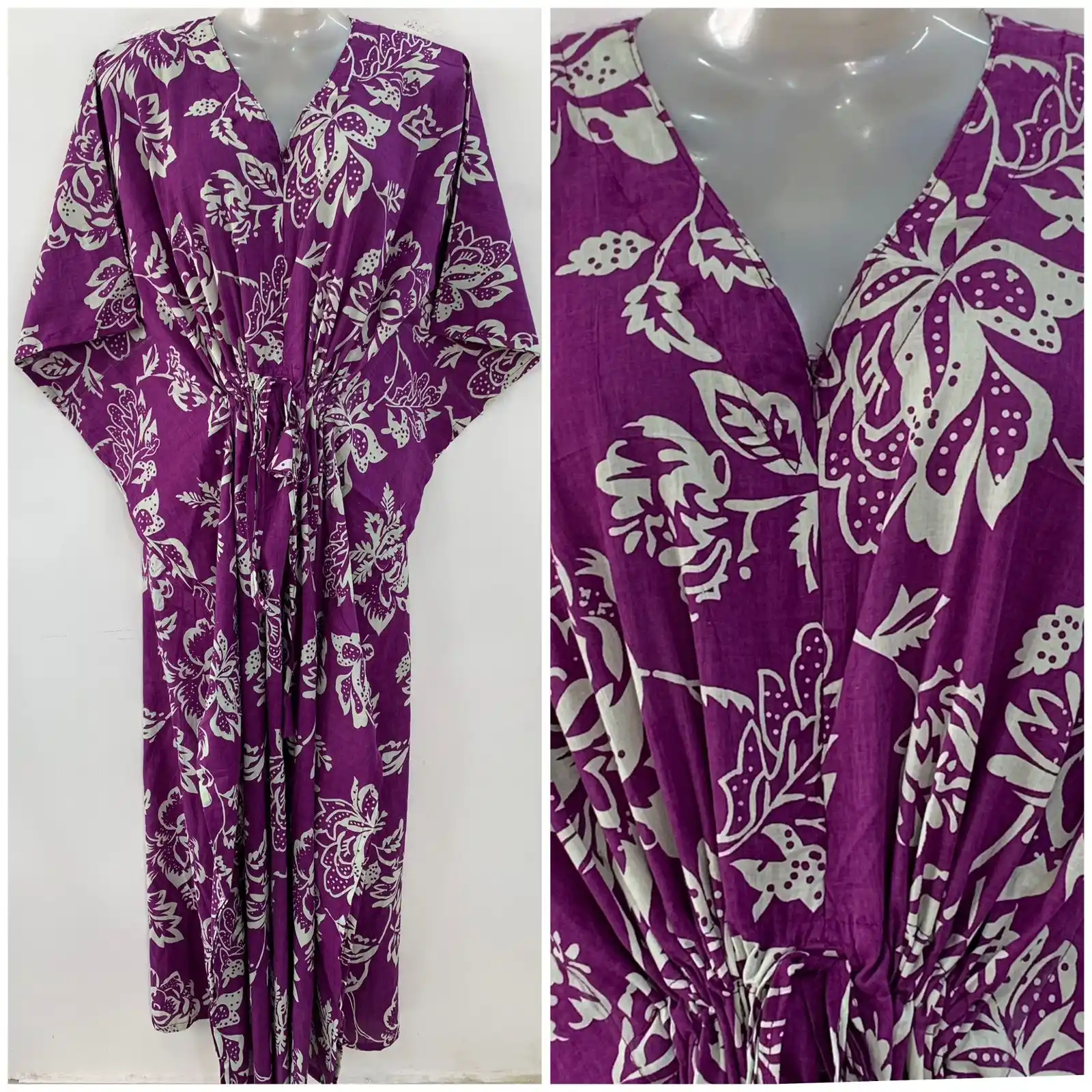 Purple shade Big Rose Print Cotton Maternity Kaftan
