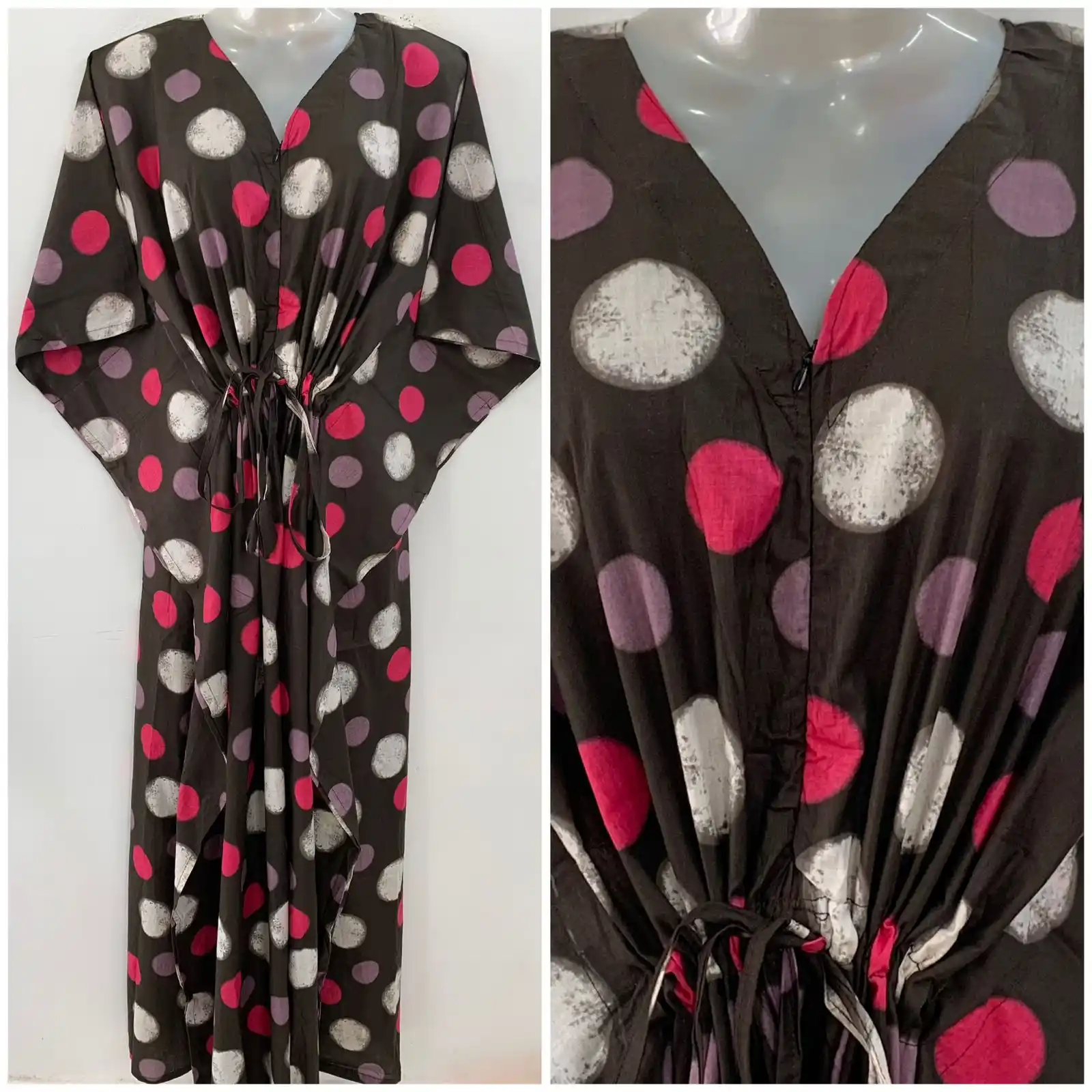 Black shade Big Polka dot Print Cotton Maternity Kaftan