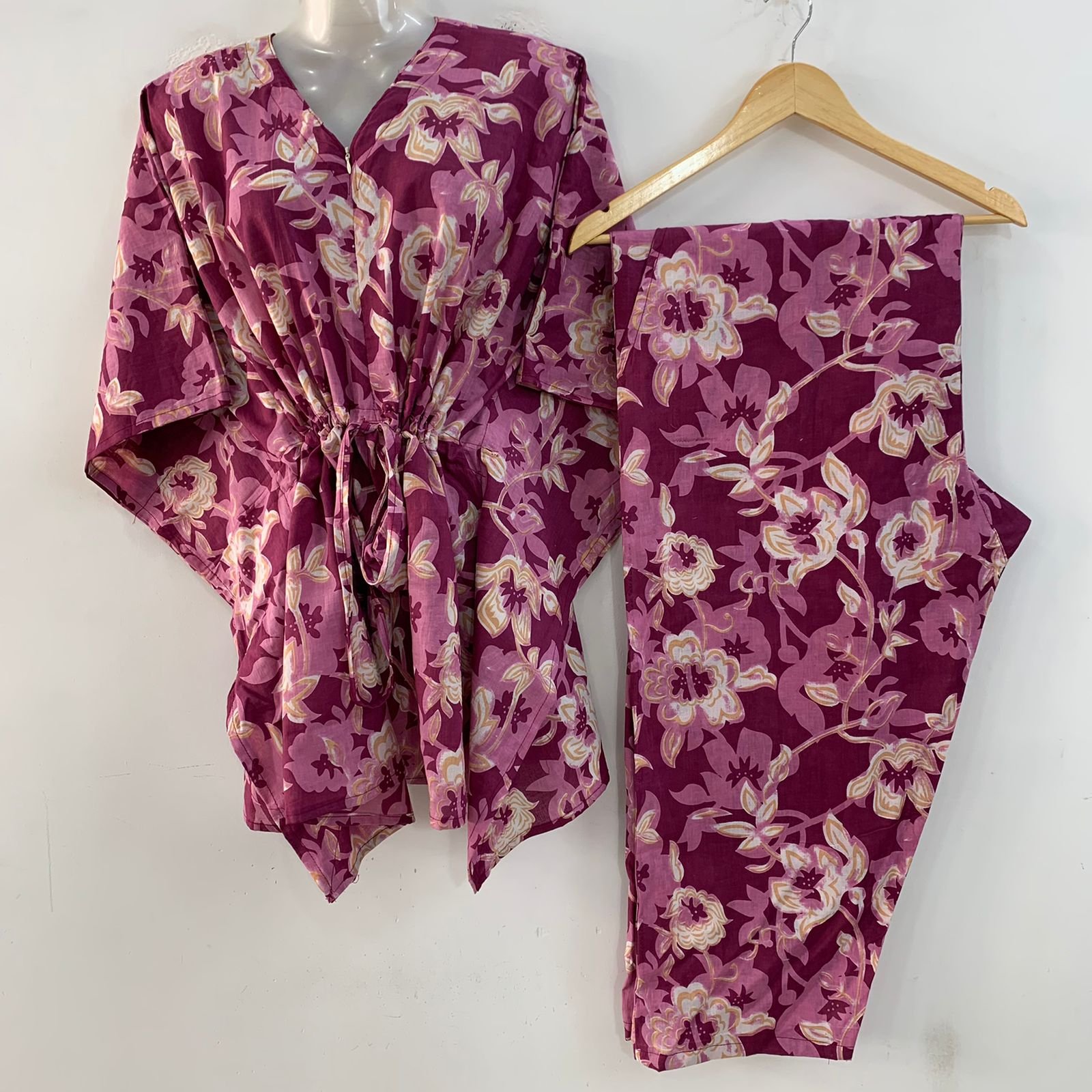 Purple shade Bloomingdale Flower Print Cotton Maternity Kaftan Co-Ord Set