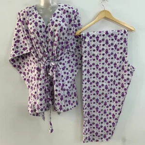 Purple Rocekt Print Cotton Maternity Kaftan Co-Ord Set