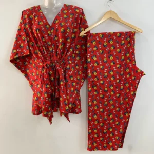 Red Shade Minni Mouse Print Cotton Maternity Kaftan Co-Ord Set