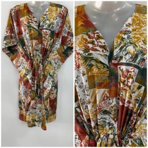 Rusty Earth Patchwork Print Mid-Length Rayon Maternity Kaftan Dress