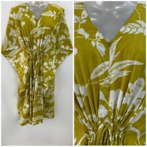 Yellow shade Pansy Flower Print Mid-Length Cotton Maternity Kaftan Dress