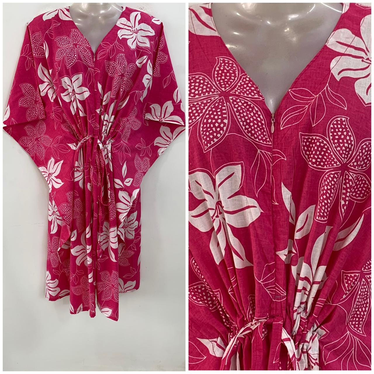 Pink shade Balloon Flower Print Mid-Length Cotton Maternity Kaftan Dress